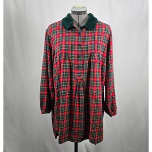 Victoria's Secret Country Babydoll Flannel Nightgown Velvet Collar Red & Green M